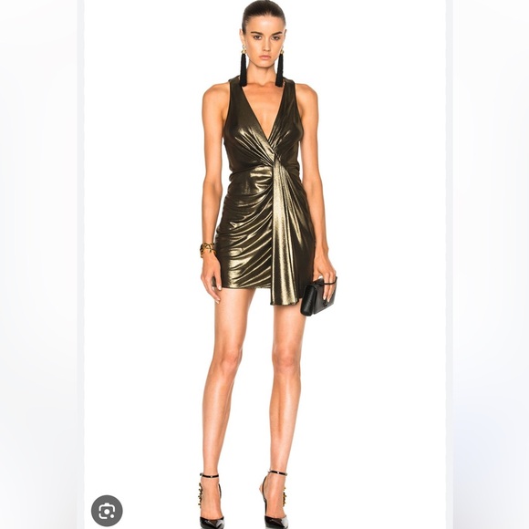 SAINT LAURENT
Jersey Twist Front Sleeveless Dress - size 36. - small - gold - Picture 1 of 16